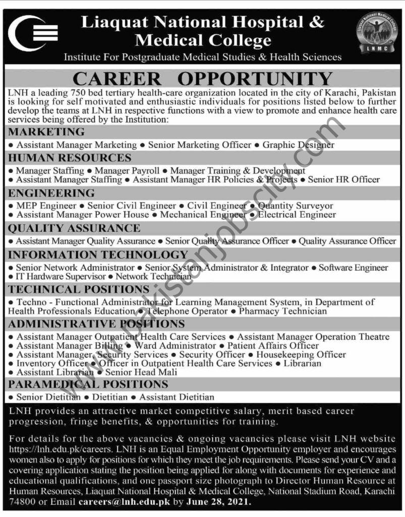Liaquat National Hospital & Medical College Jobs 20 June 2021 Dawn