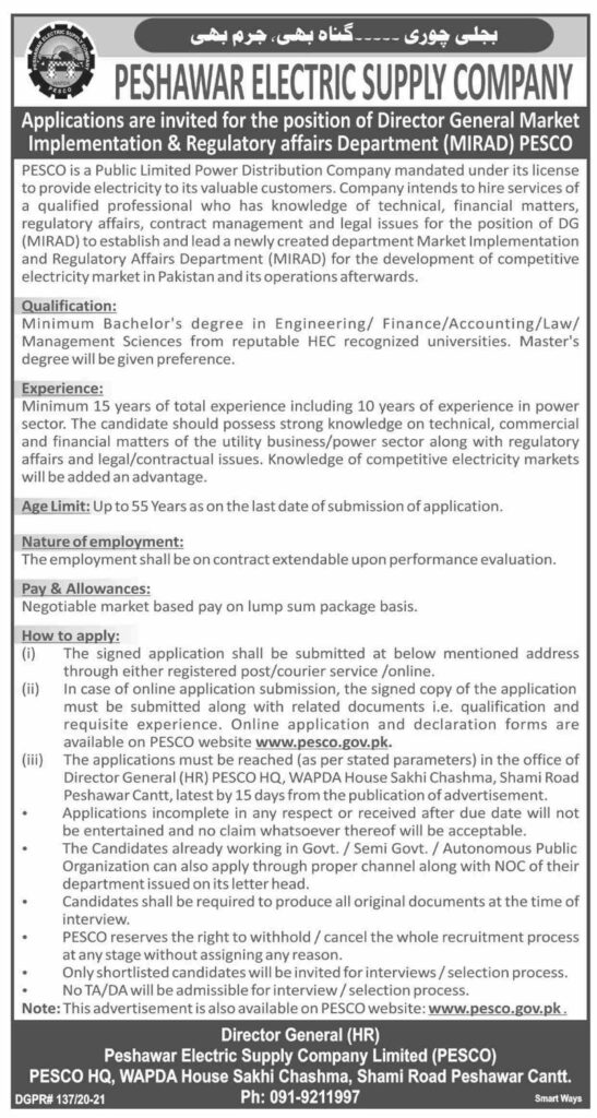 Peshawar Electric Supply Company Ltd PESCO Jobs 06 June 2021 Dawn