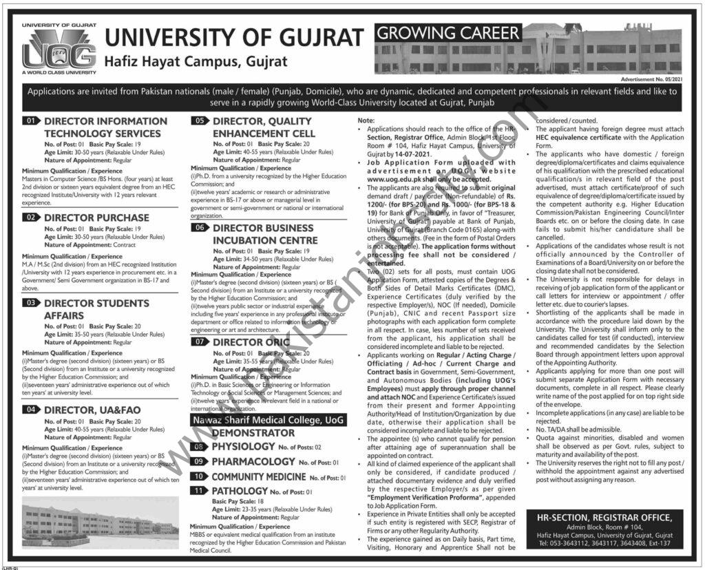 University Of Gujrat Jobs 13 June 2021 Dawn
