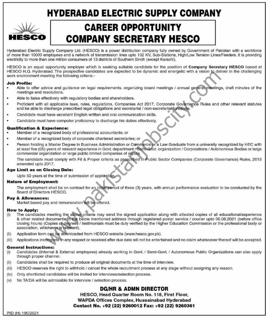 Hyderabad Electric Supply Company HESCO Jobs 18 July 2021 Dawn 01