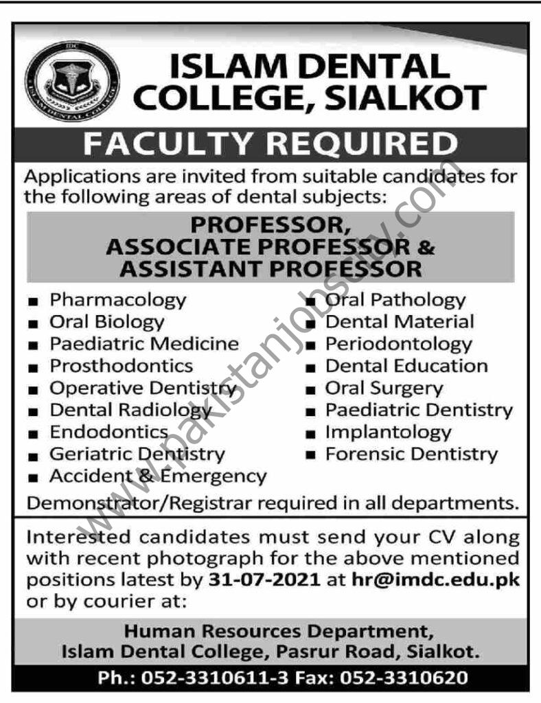 Islam Dental College Jobs 11 July 2021 Dawn