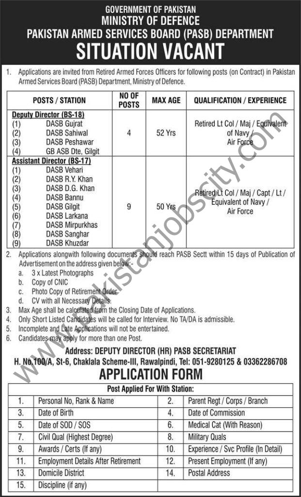 Pakistan Armed Services Board PASB Jobs 11 July 2021 Express