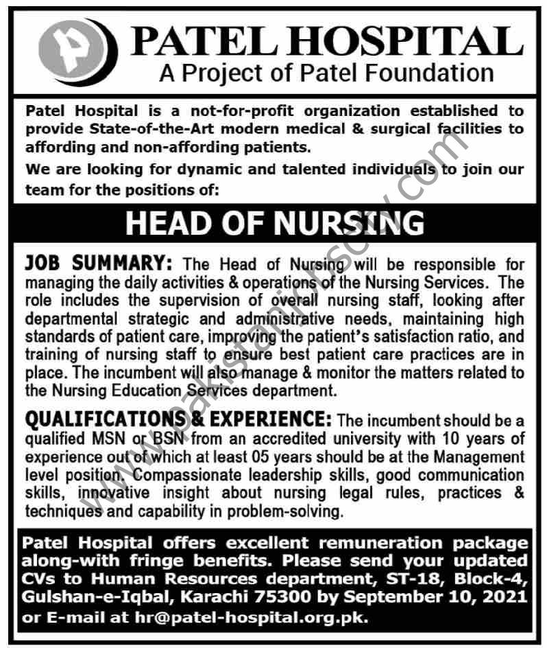 Patel Hospital Jobs 29 August 2021 Dawn 01