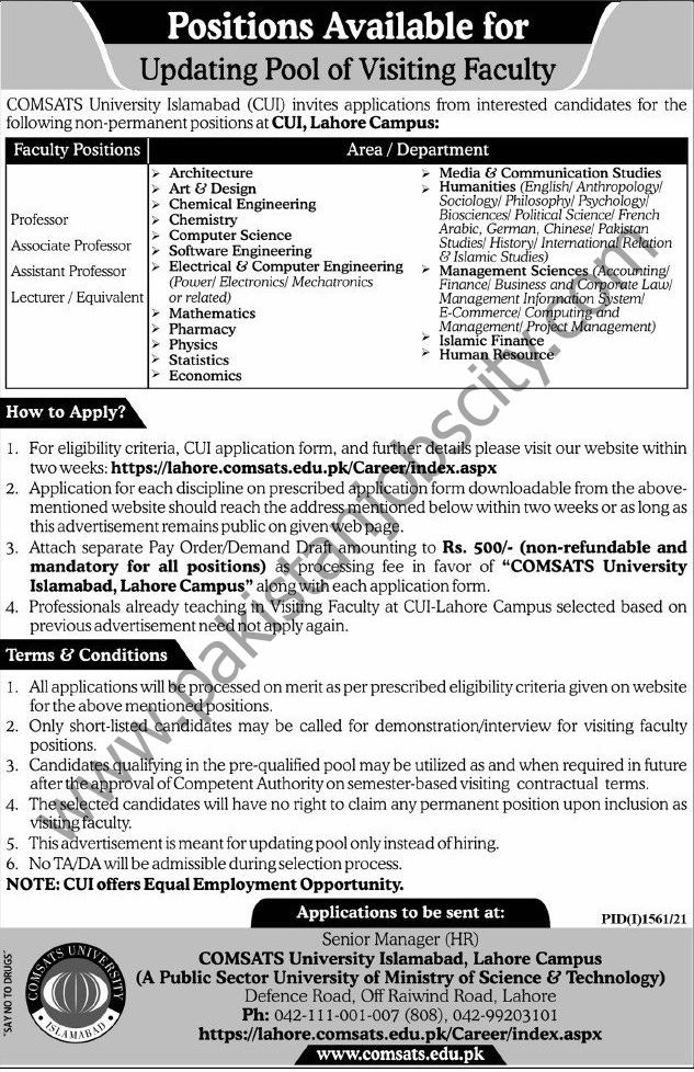 COMSATS University Islamabad CUI Jobs 12 September 2021 Express Tribune 01