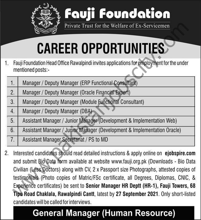 Fauji Foundation Jobs 12 September 2021 Express 01