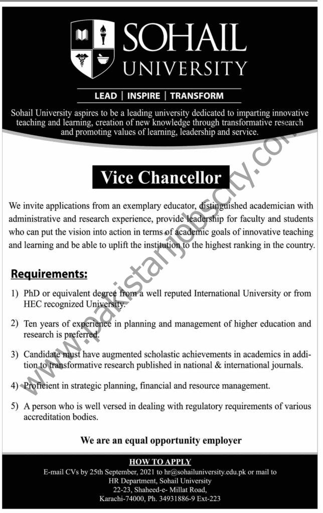 Sohail University Jobs Vice Chancellor 01