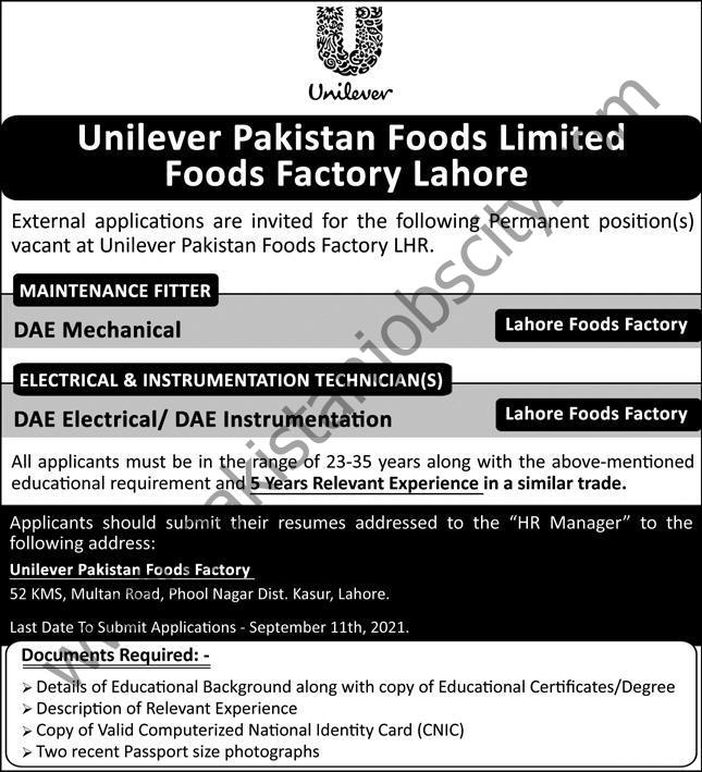 Unilever Pakistan Foods Ltd Jobs 05 September 2021 Express 01