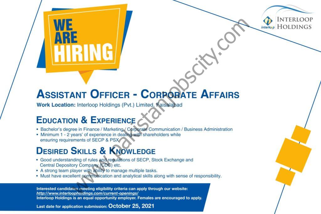 Interloop Holdings Jobs Assistant Officer Corporate Affairs 01