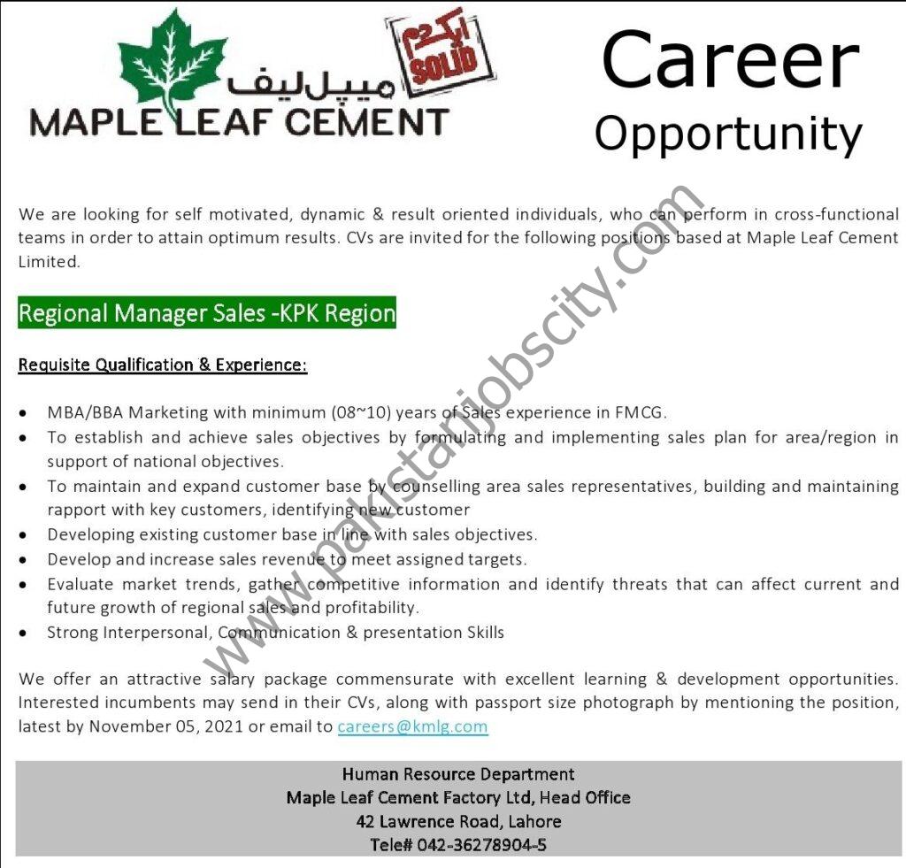 Maple Leaf Cement Factory Ltd Jobs 27 October 2021 01