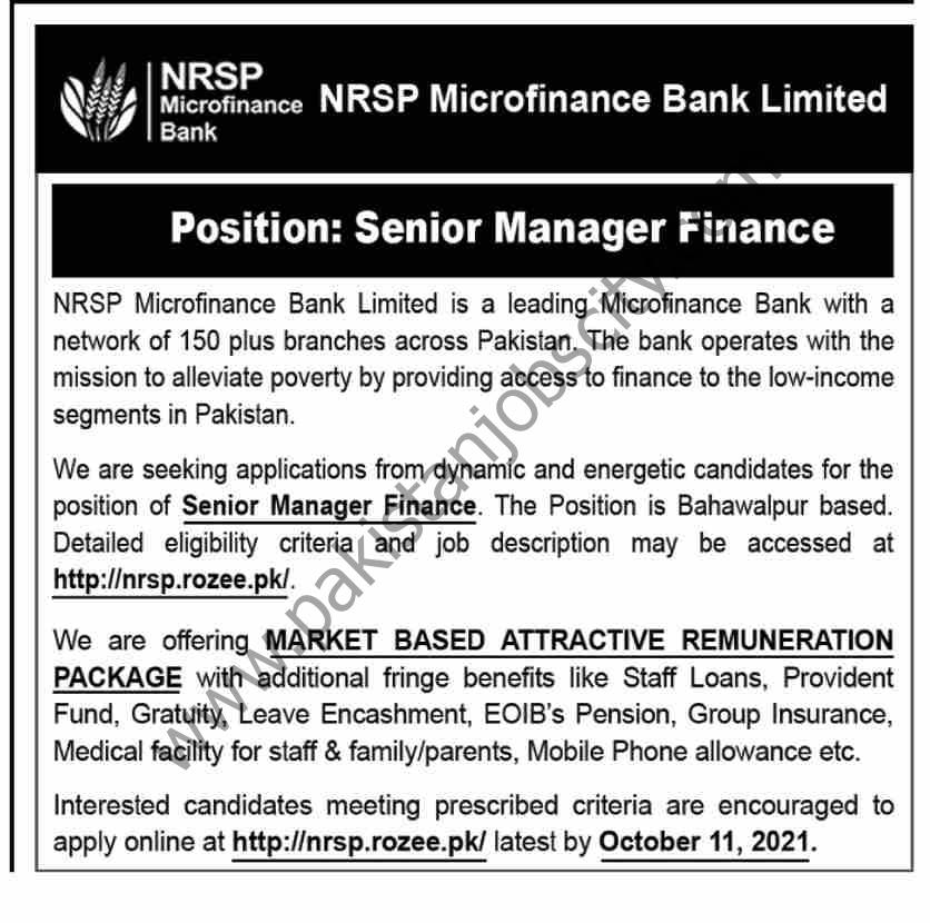 NRSP Microfinance Bank Ltd Jobs Senior Manager Finance 01