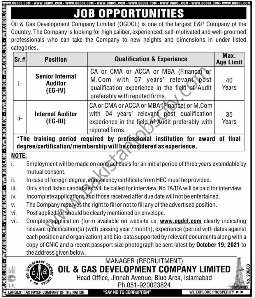 Oil & Gas Development Company Ltd OGDCL Jobs 03 October 2021 Dawn 01