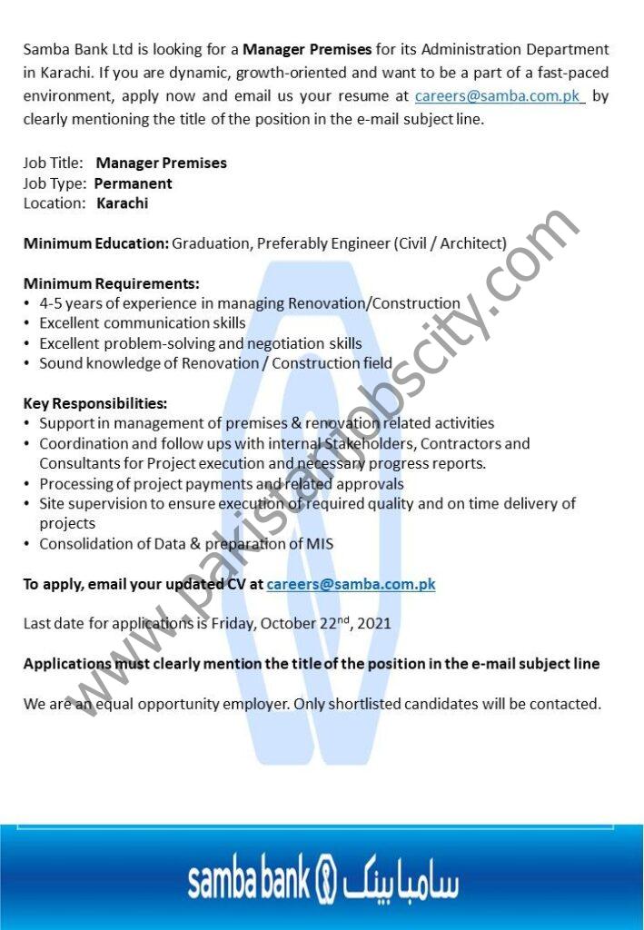 Samba Bank Ltd Jobs 16 October 2021 01
