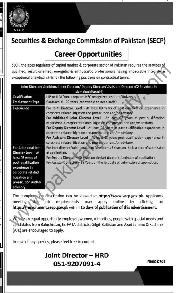 Securities & Exchange Commission of Pakistan SECP Jobs October 2021 01