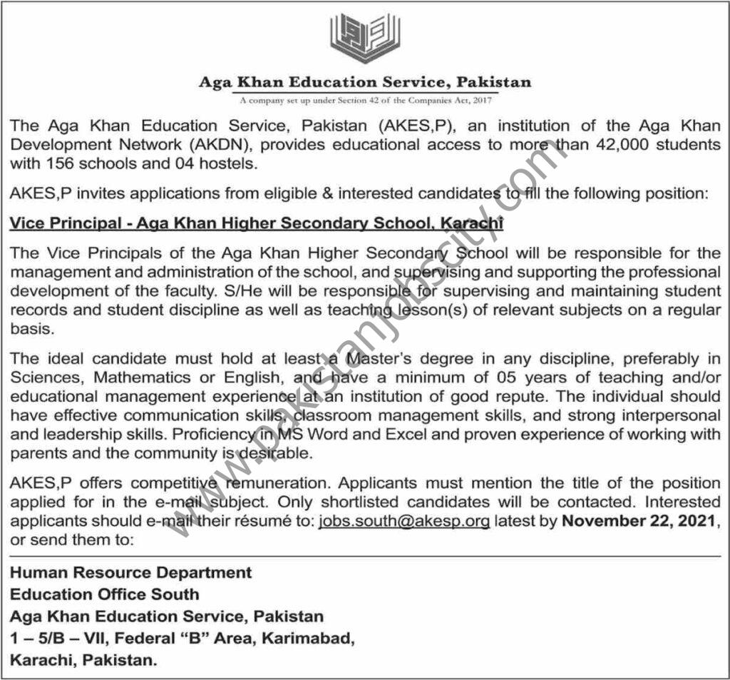 Aga Khan Education Service AKES Jobs Vice Principal 01