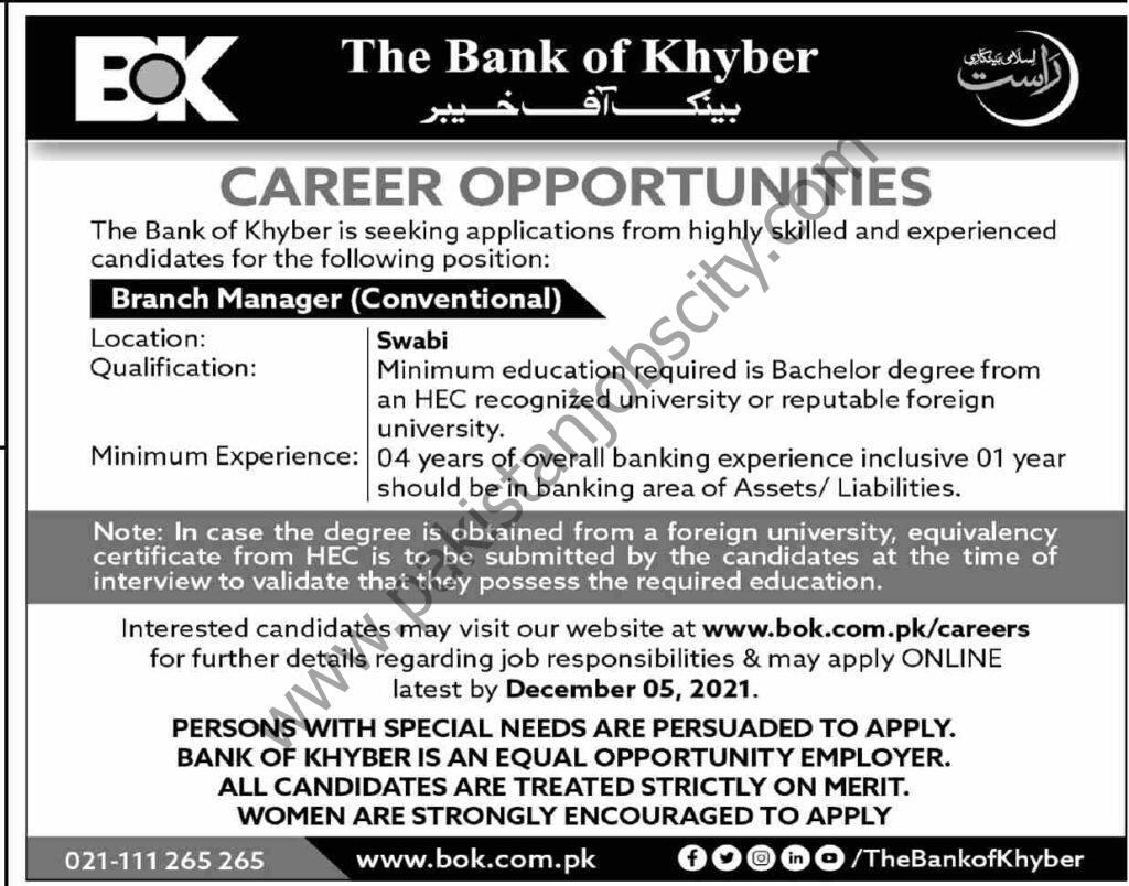 Bank of Khyber BOK Jobs 28 November 2021 Dawn
