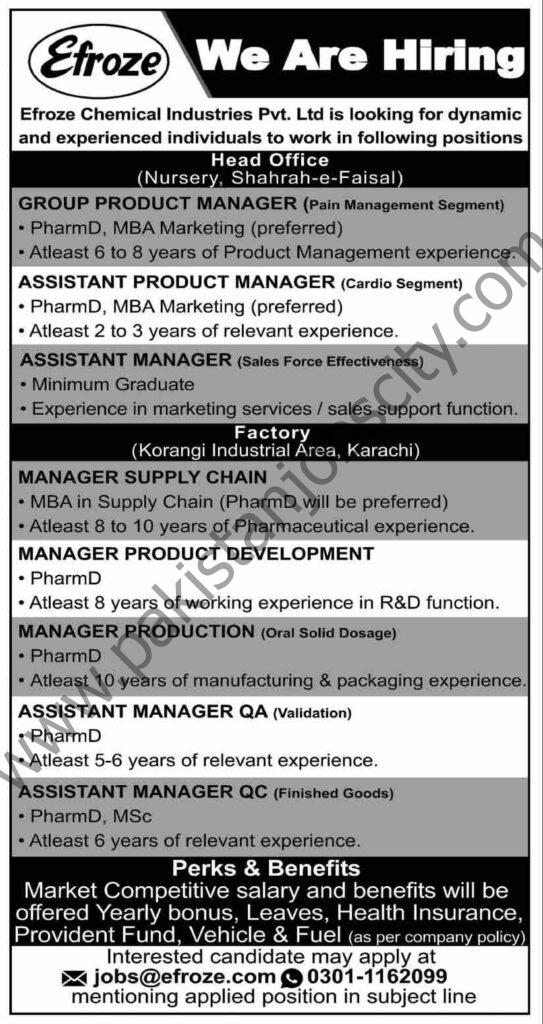 Efroze Chemical Industries Pvt Ltd Jobs 21 Novemeber 2021 Dawn 01