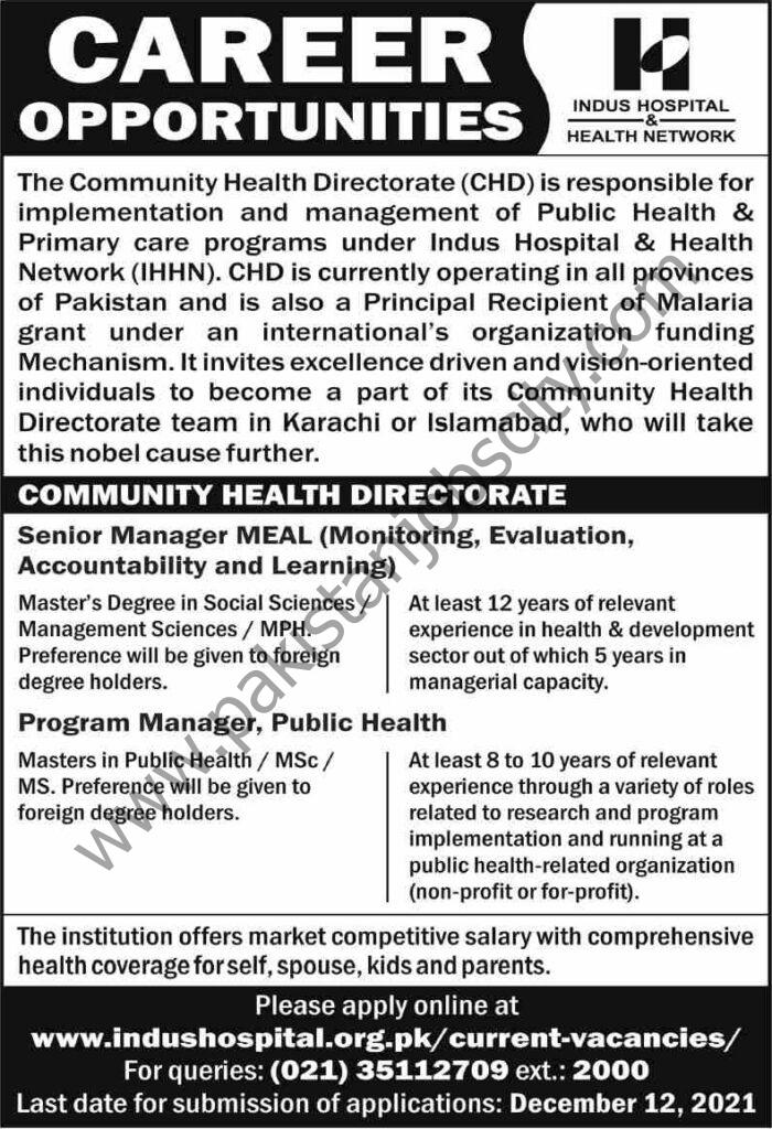 Indus Hospital & Health Network (IHHN) Jobs 28 November 2021 Dawn 