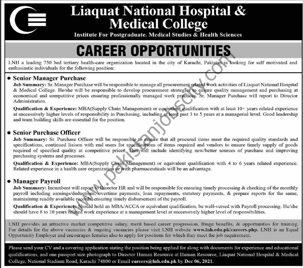 Liaquat National Hospital & Medical College Jobs 28 November 2021 Dawn