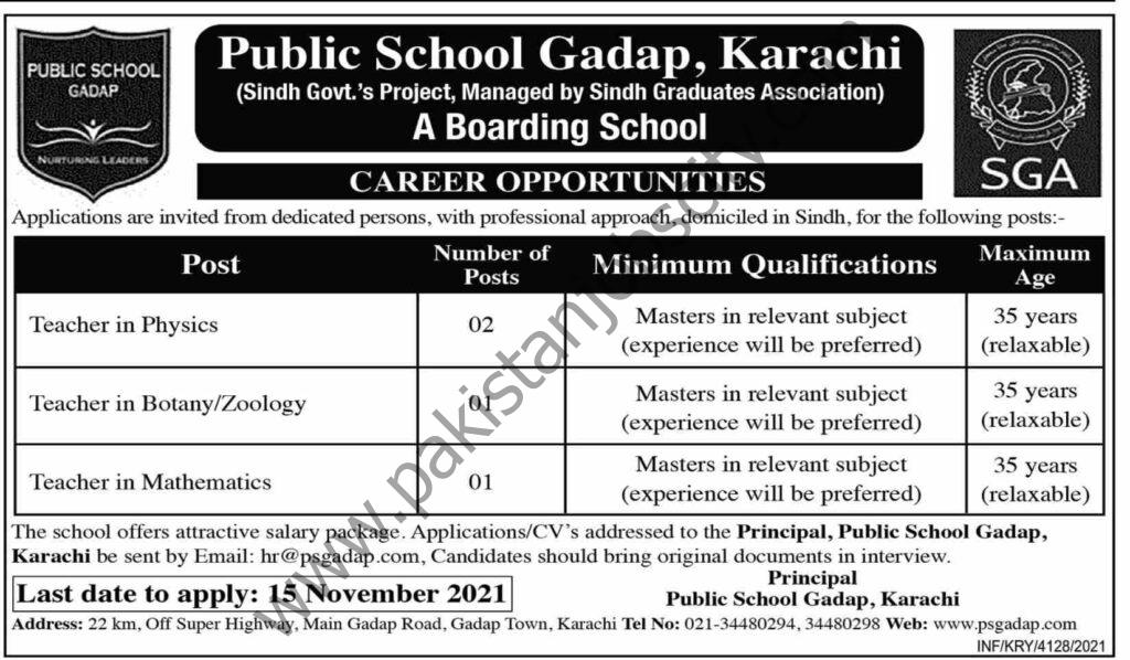 Public School Gadap Jobs 07 November 2021 Dawn 01
