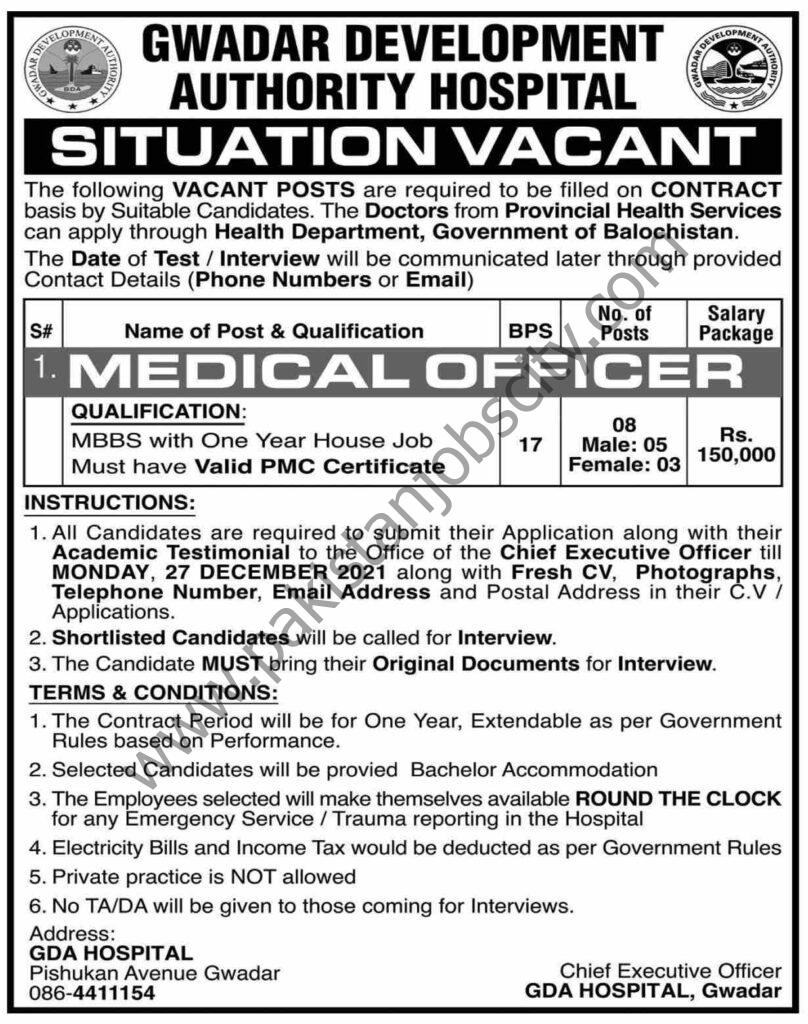 Gwadar Development Authority Hospital Jobs 12 December 2021 Dawn