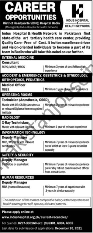 Indus Hospital & Health Network Jobs 12 December 2021 Jang 01