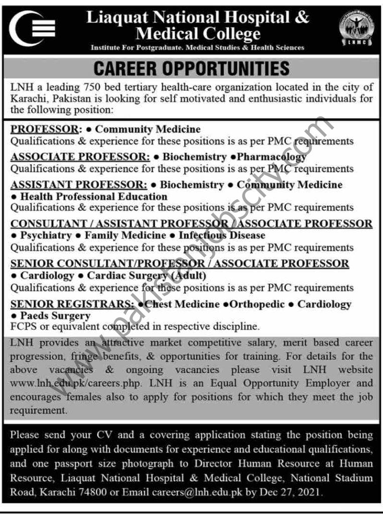 Liaquat National Hospital & Medical College Jobs 19 December 2021 Dawn 01
