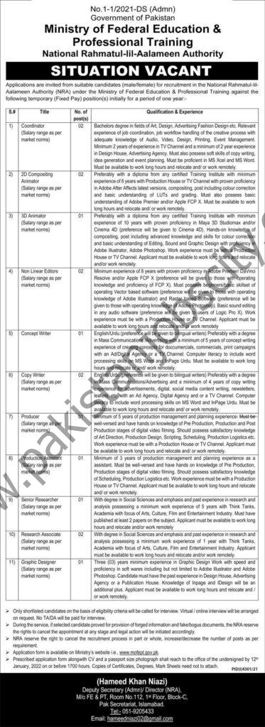 Ministry of Federal Education & Professional Training Jobs 26 December 2021 Express