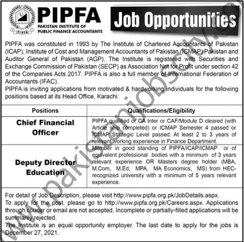 Pakistan Institute of Public Finance Accountants PIPFA Jobs 12 December 2021 Jang