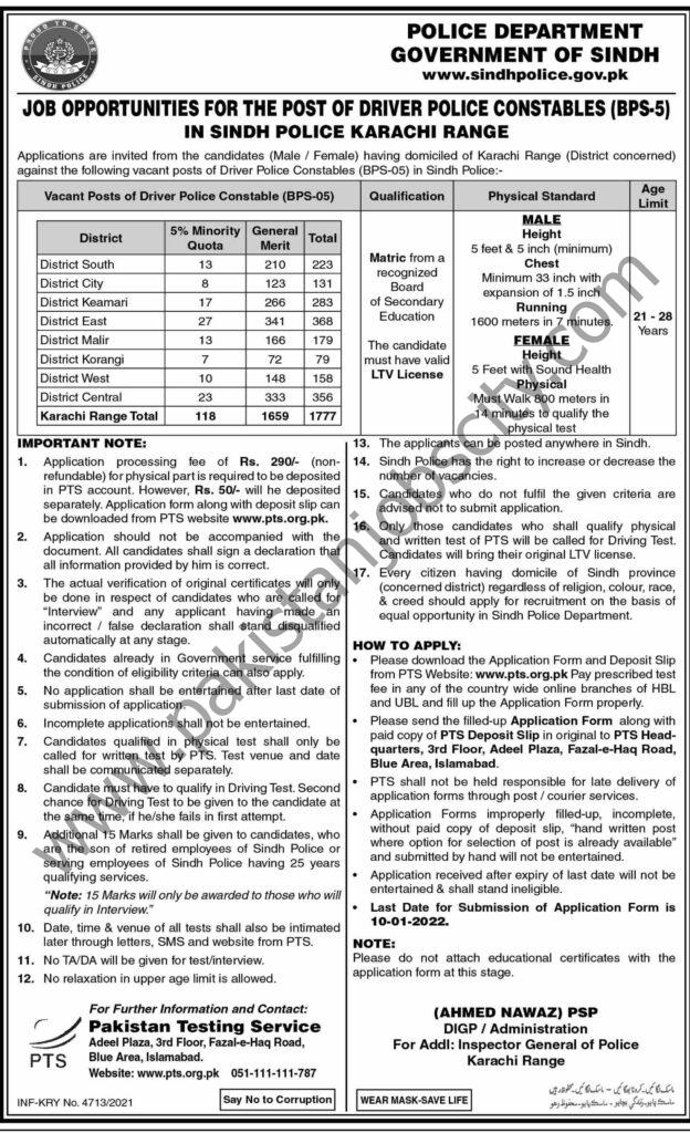 Police Department Government of Sindh Jobs 19 December 2021 Dawn 01