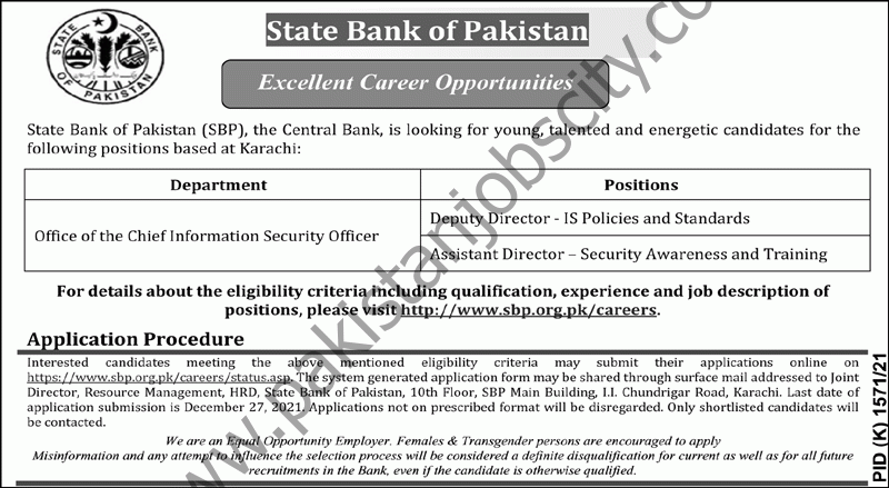 State Bank of Pakistan SBP Jobs 12 December 2021 Nawaiwaqt