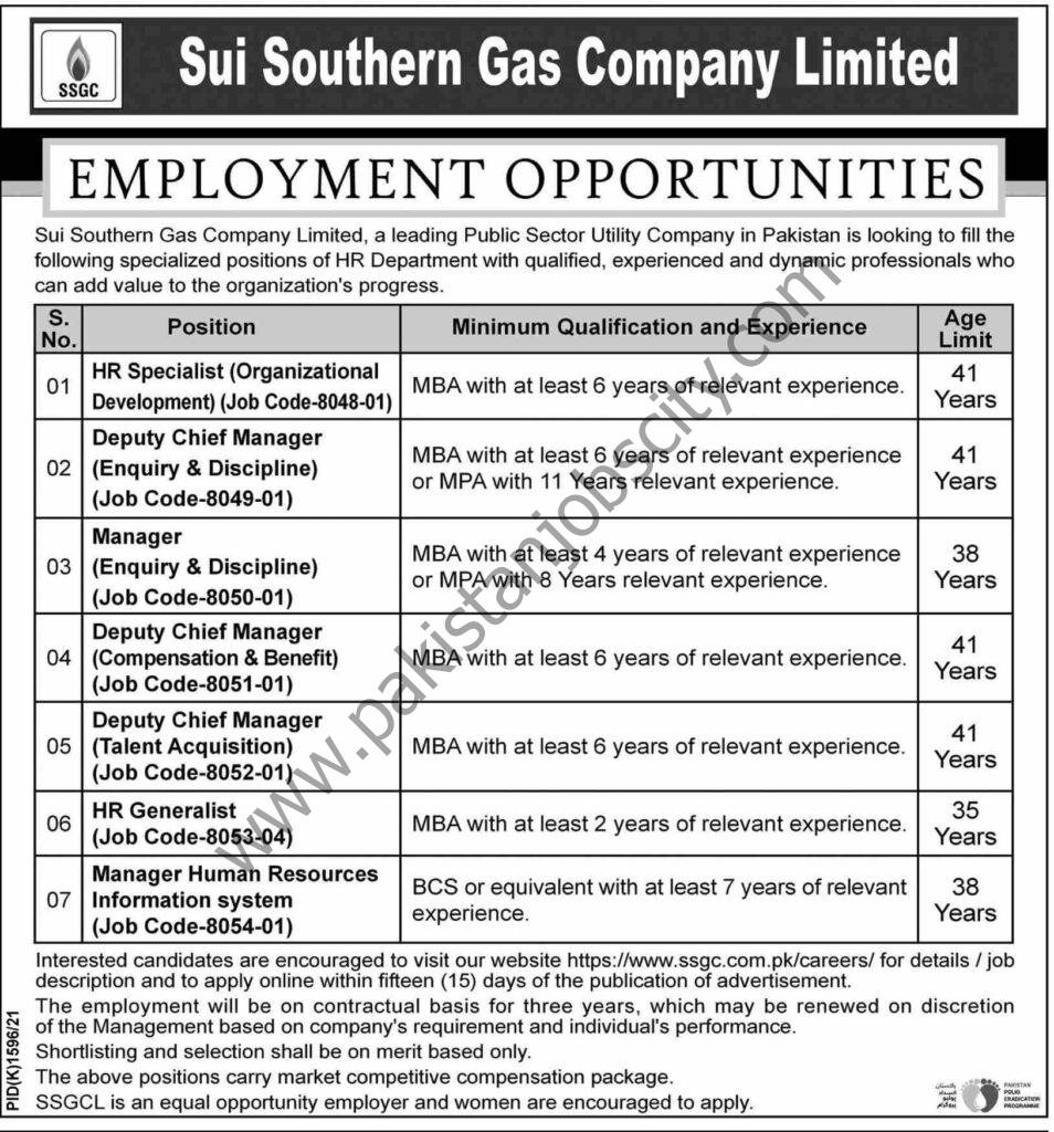 Sui Southern Gas Company Ltd SSGCL Jobs 12 December 2021 Dawn