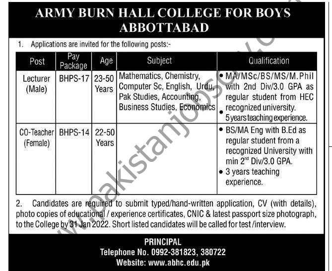 Army Burn Hall College For Boys Abbottabad Jobs 16 January 2022 Express Tribune