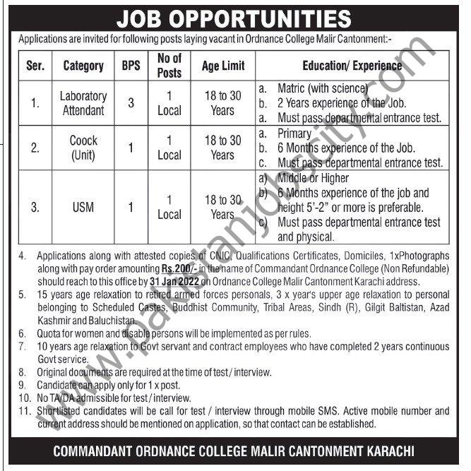 Commandant Ordnance College Malir Jobs 16 January 2022 Express Tribune