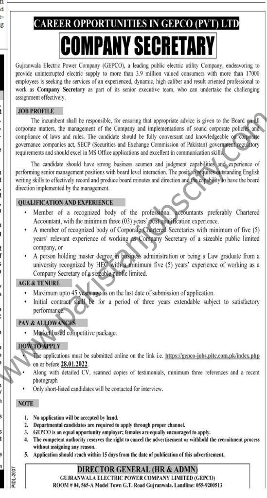 Gujranwala Electric Power Company GEPCO Jobs 09 January 2022 Express Tribune