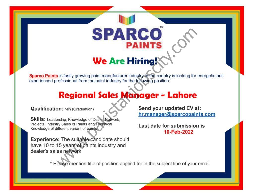 Sparco Paints Jobs 30 January 2022 01
