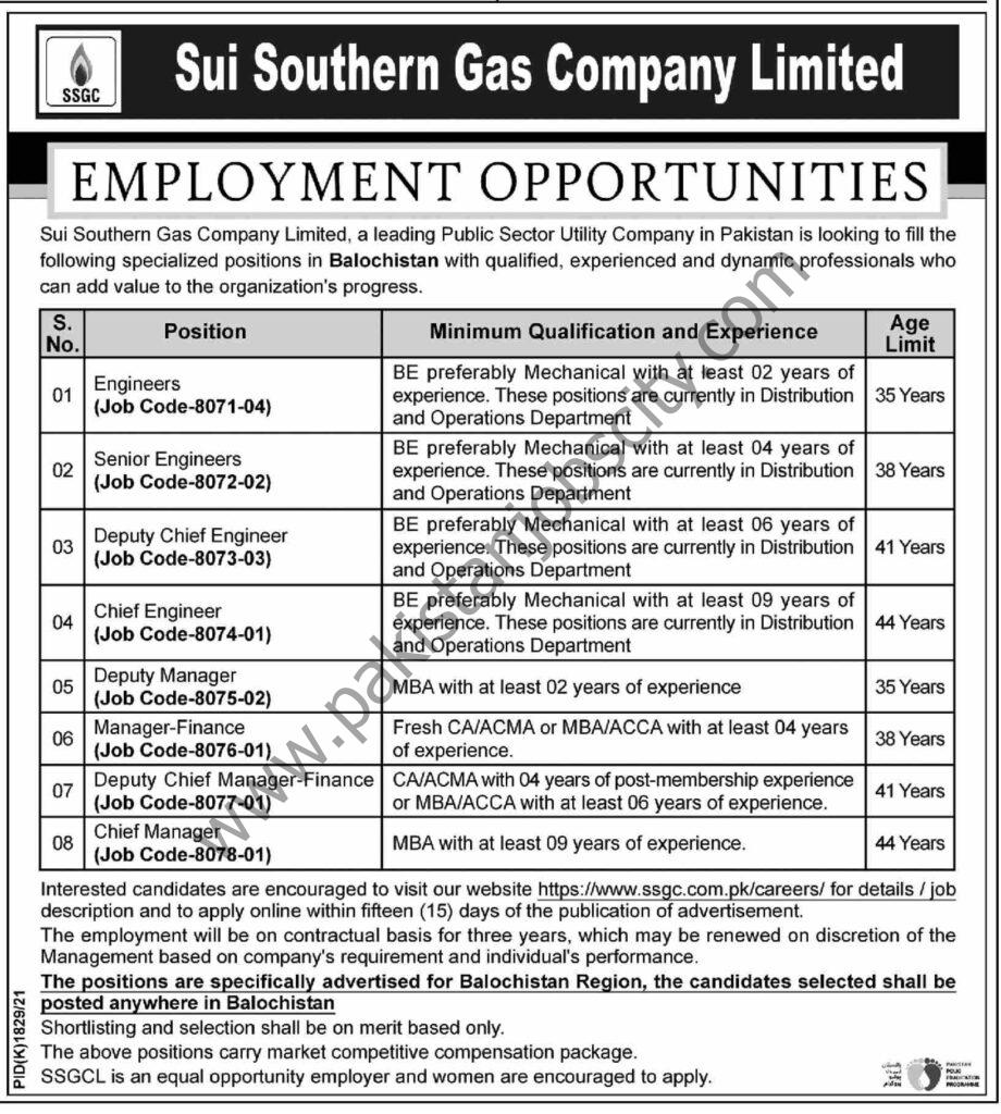 Sui Southern Gas Company Ltd Jobs 02 January 2022 Dawn