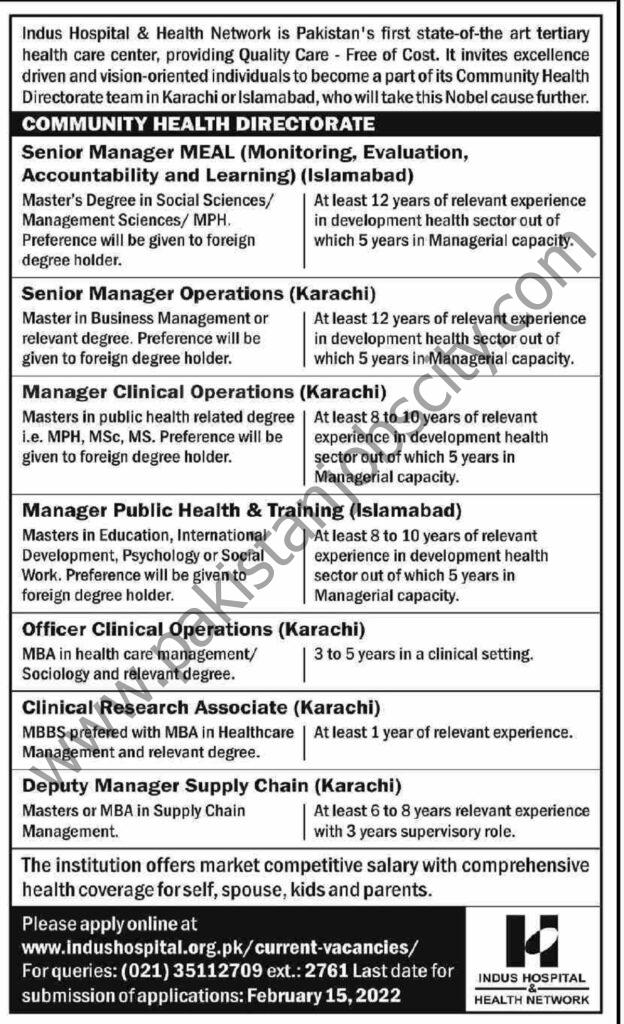 Indus Hospital & health Network Jobs 06 February 2022 Dawn 01