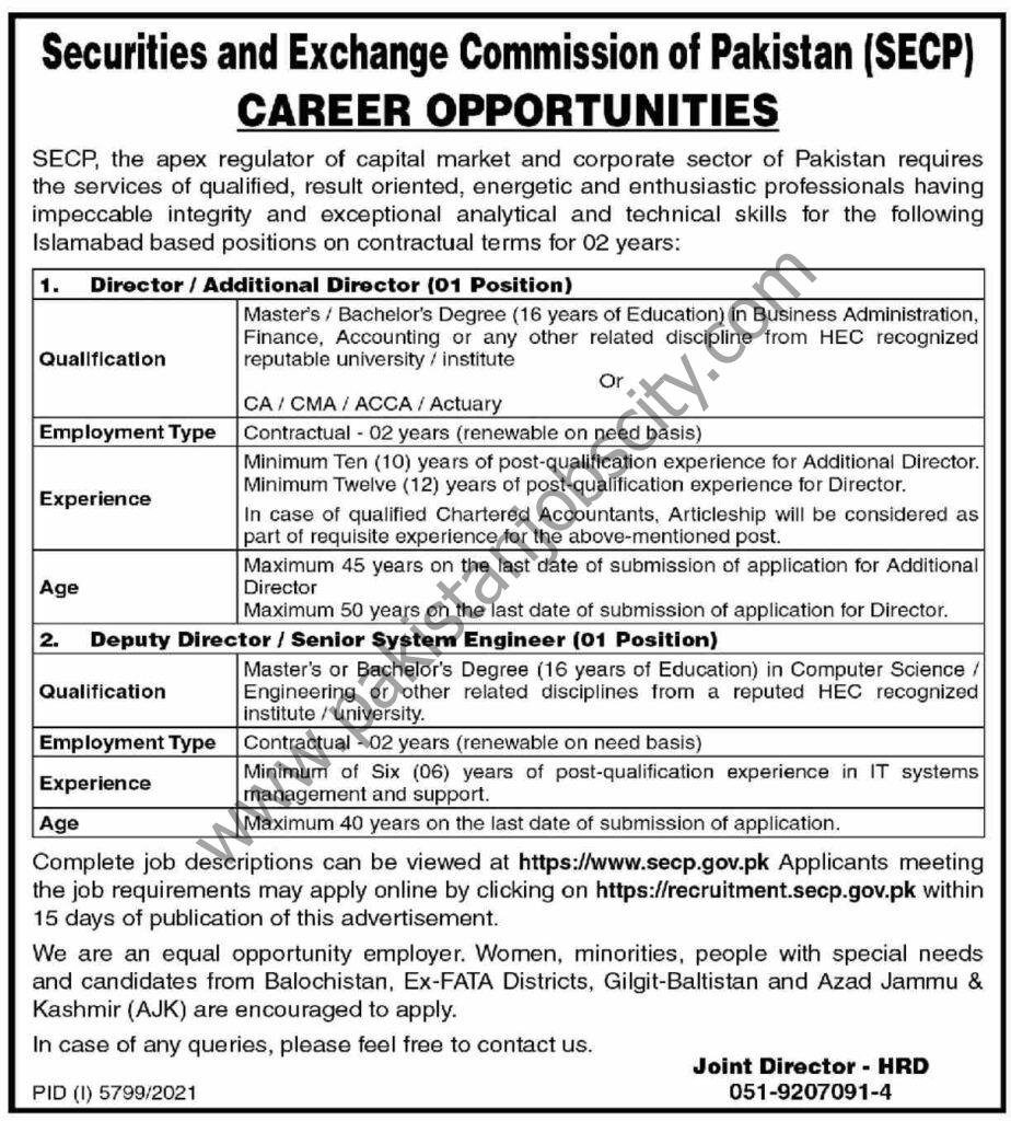Securities & Exchange Commission of Pakistan SECP Jobs 20 February 2022 Dawn 01