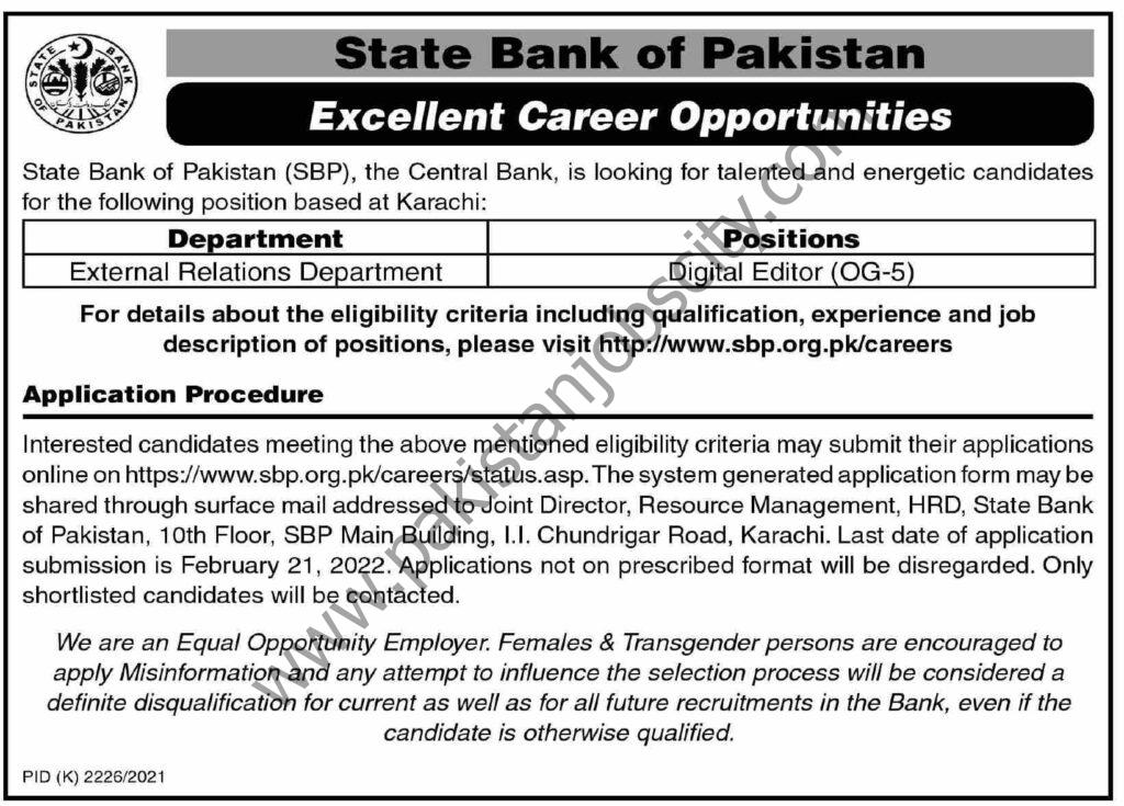 State Bank of Pakistan SBP Jobs 06 February 2022 Dawn 03