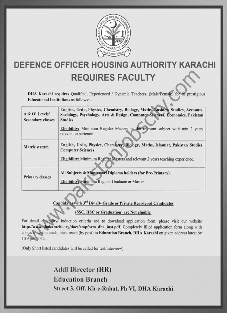 Defence Housing Authority Karachi Jobs 27 March 2022 Nawaiwaqt 01