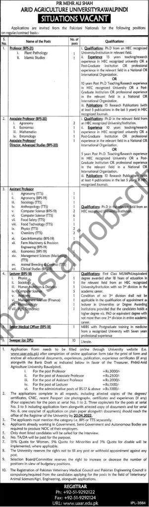 Arid Agriculture University Rawalpindi Jobs 03 April 2022 Express Tribune 01