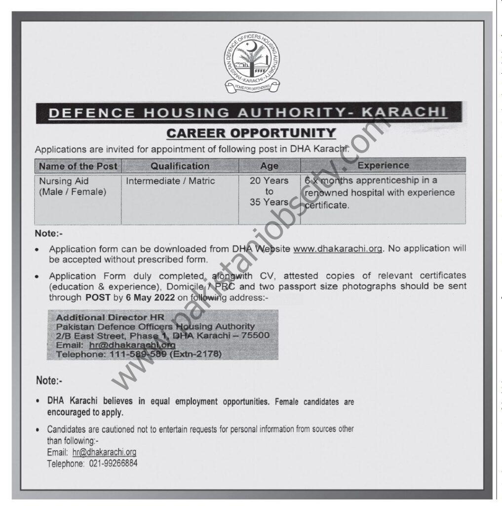 Defence Housing Authority DHA Karachi Jobs 28 April 2022 Express Tribune 01