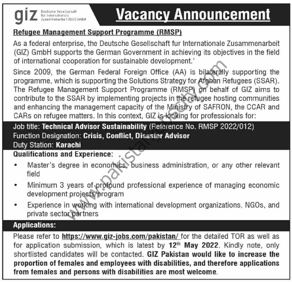 GIZ Pakistan Jobs 26 April 2022 Dawn 03