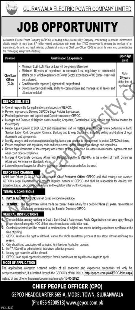 Gujranwala Electric Power Company Ltd GEPCO Jobs 23 April 2022 Express 01