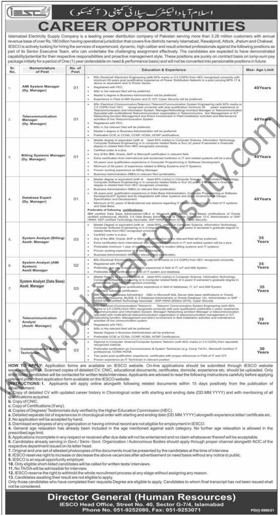 Islamabad Electric Supply Company IESCO Jobs 05 April 2022 Express Tribune 01
