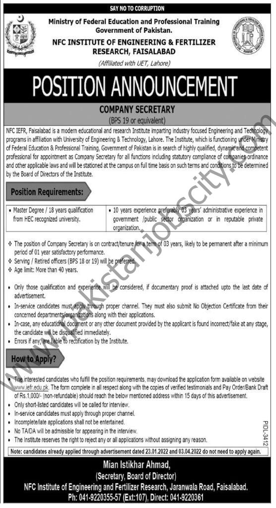 NFC Institute of Engineering & Fertilizer Jobs 28 April 2022 Express Tribune 01