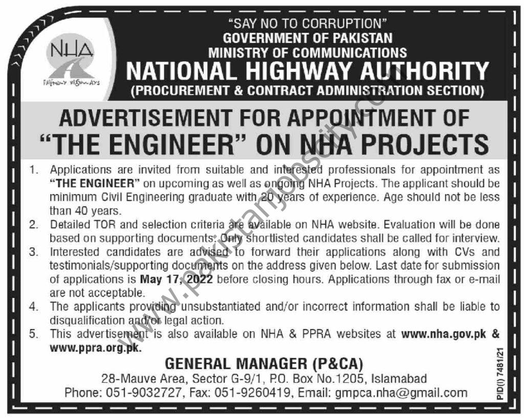 National Highway Authority NHA Jobs 25 April 2022 Express 01