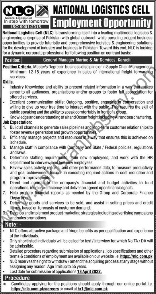 National Logistics Cell NLC Jobs 03 April 2022 Express Tribune 01