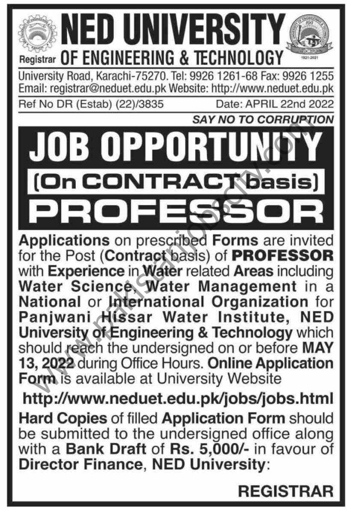 Ned University of Engineering & Technology Jobs 23 April 2022 Dawn 01