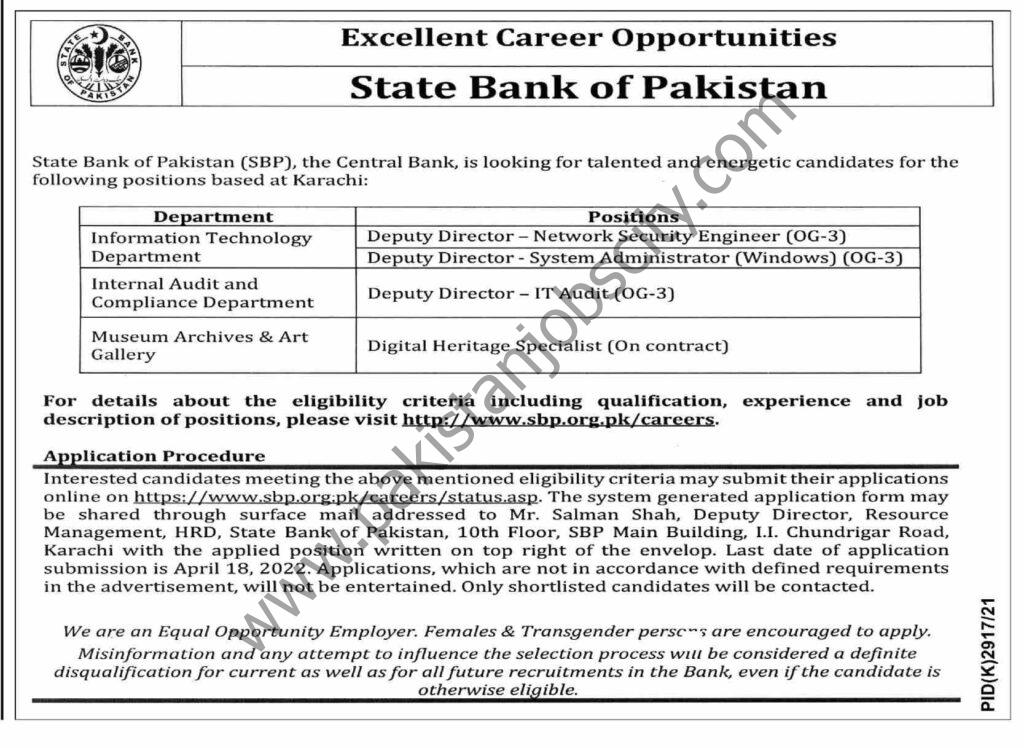 State Bank of Pakistan SBP Jobs 03 April 2022 Express 01